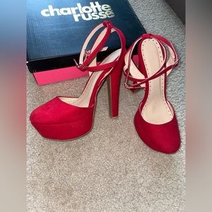 Red Suede Platform Heels